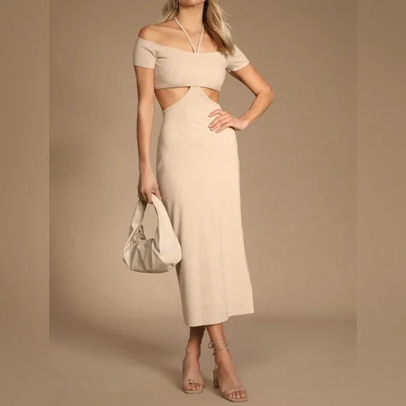 beige cutout dress Vivianna Cutout Mini Dress in Beige main image 1